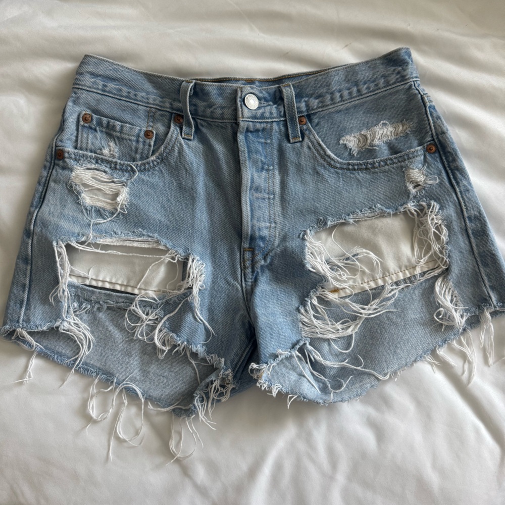 Levi's Light Blue Distressed Jean Shorts